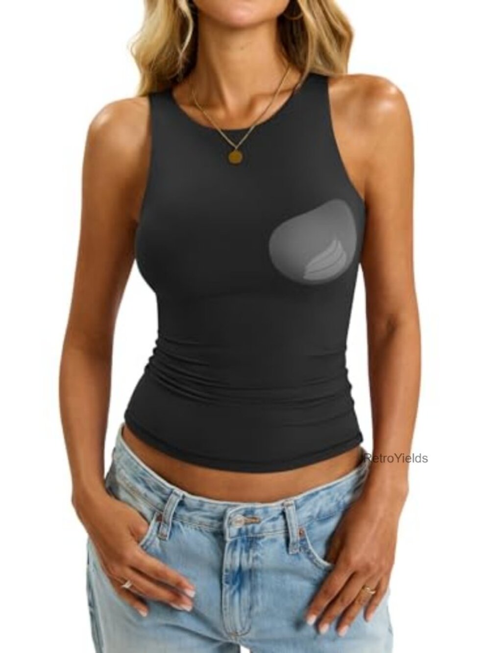 Women's Padded Tank Top Built in Bra Double Lined Crew Neck Sleeveless